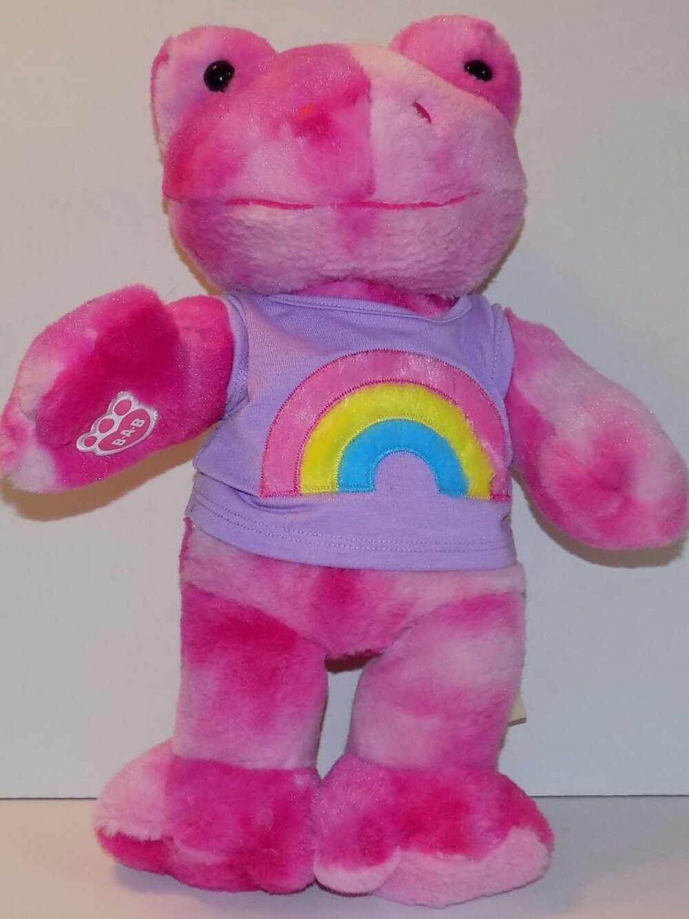 Build-A-Bear Pink Swirl Frog Plush w/ Lavender Rainbow Tank Top